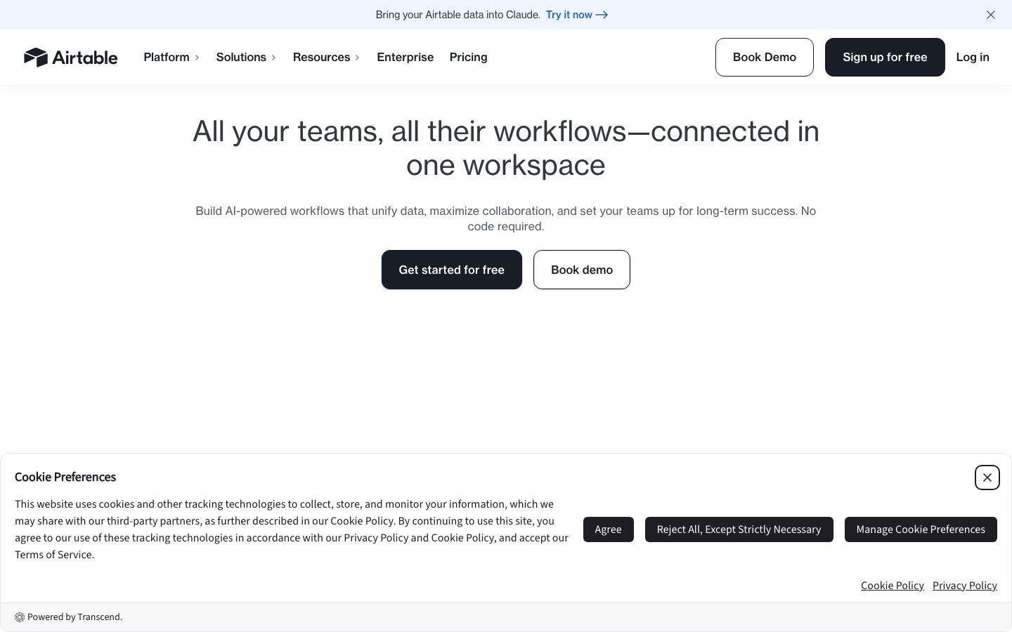 Screenshot of the Airtable website