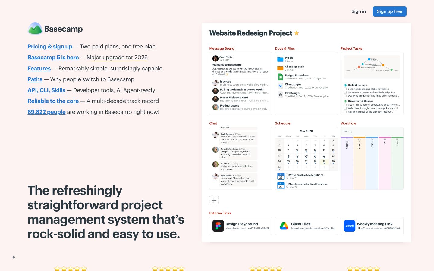 Screenshot of the Basecamp website