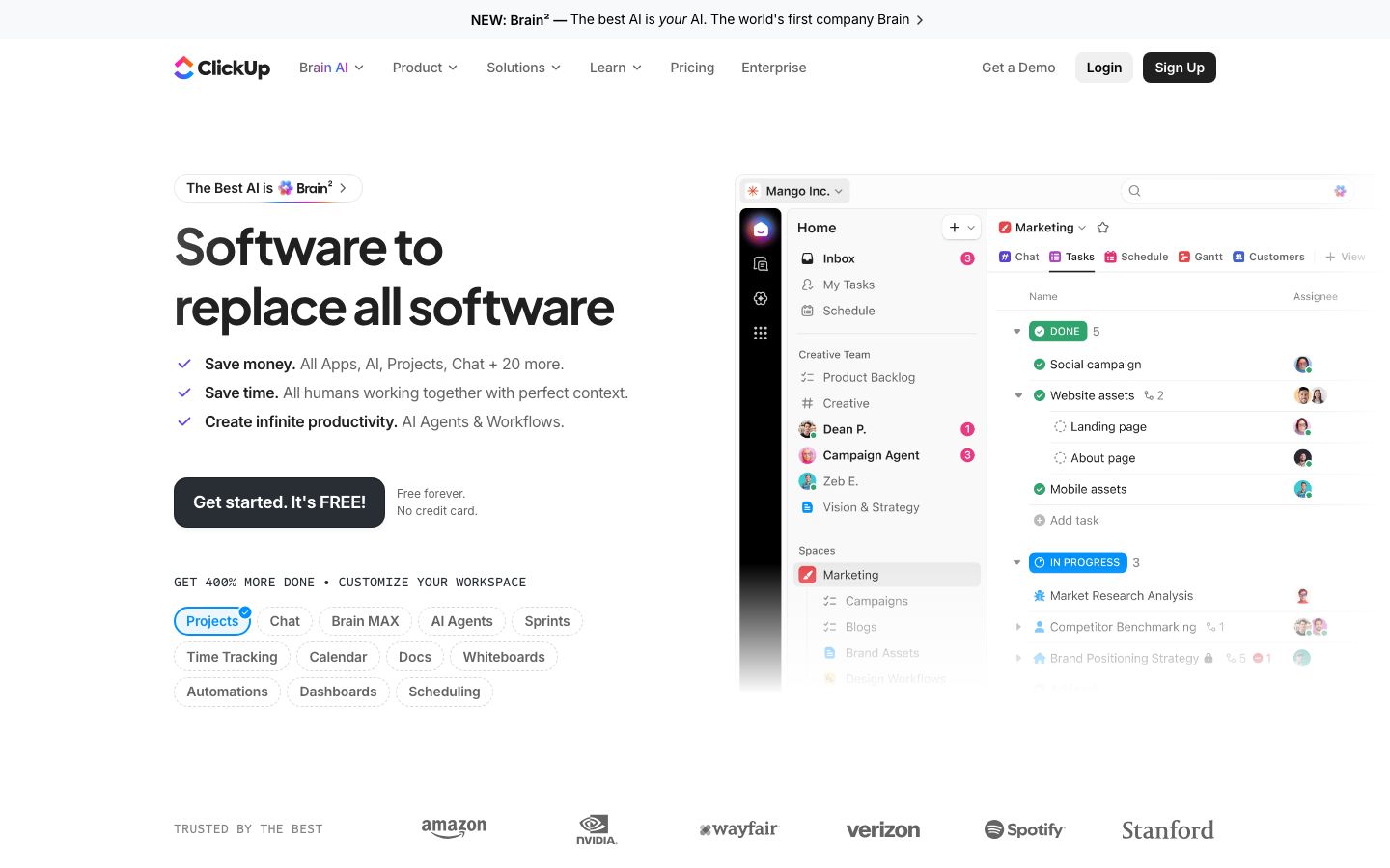 Screenshot of the ClickUp website