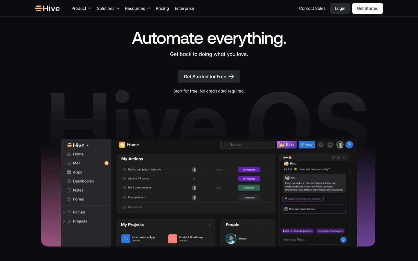 Screenshot of the Hive website