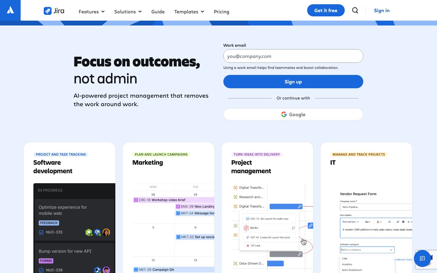 Screenshot of the Jira website
