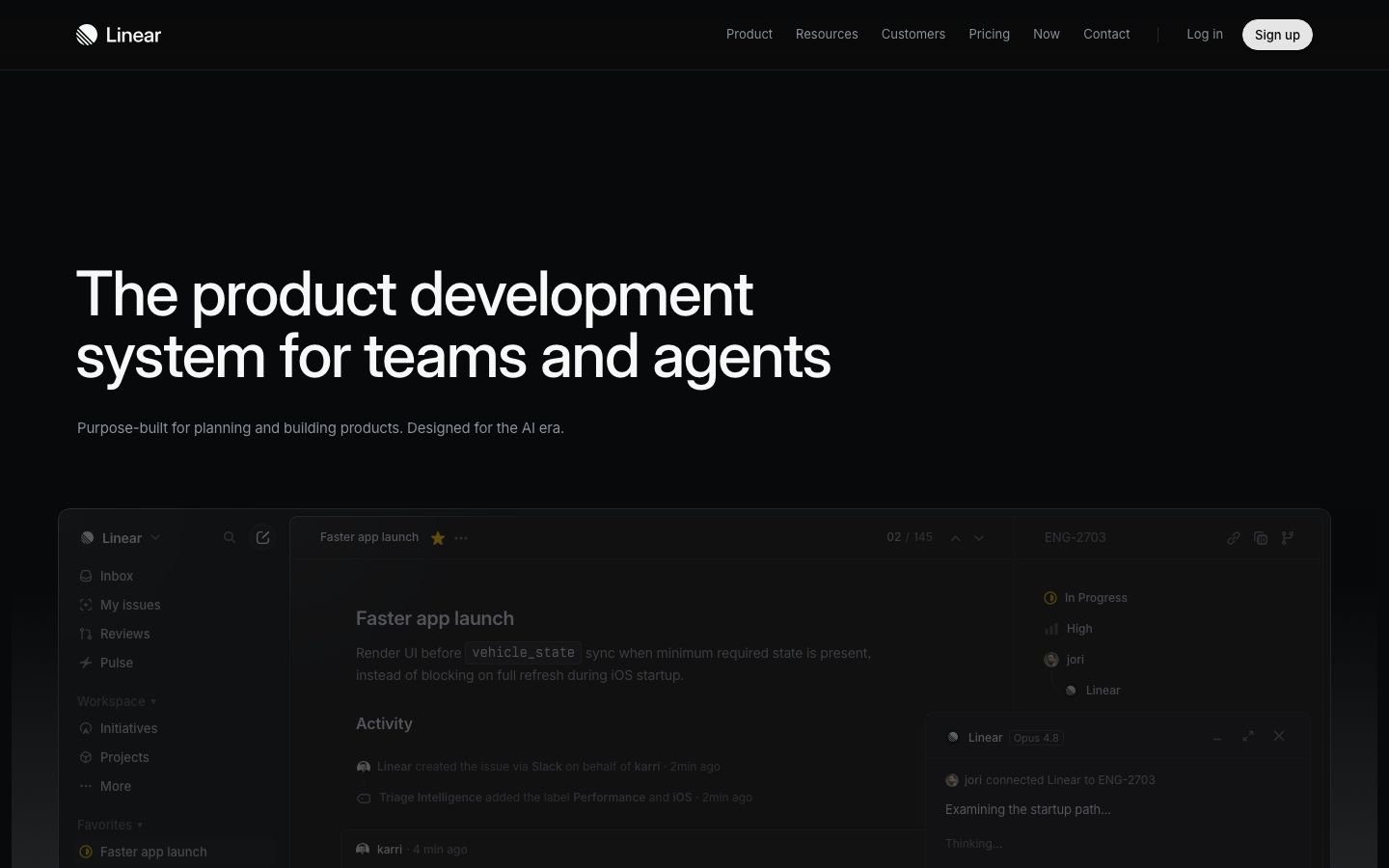 Screenshot of the Linear website