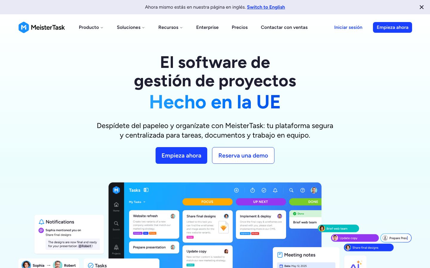 Screenshot of the MeisterTask website