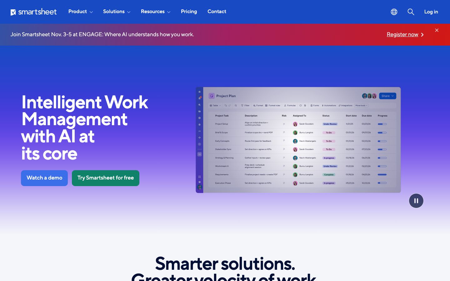 Screenshot of the Smartsheet website