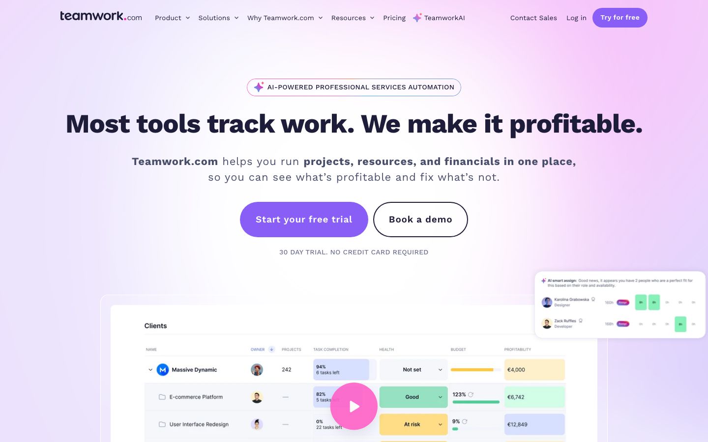 Screenshot of the Teamwork website