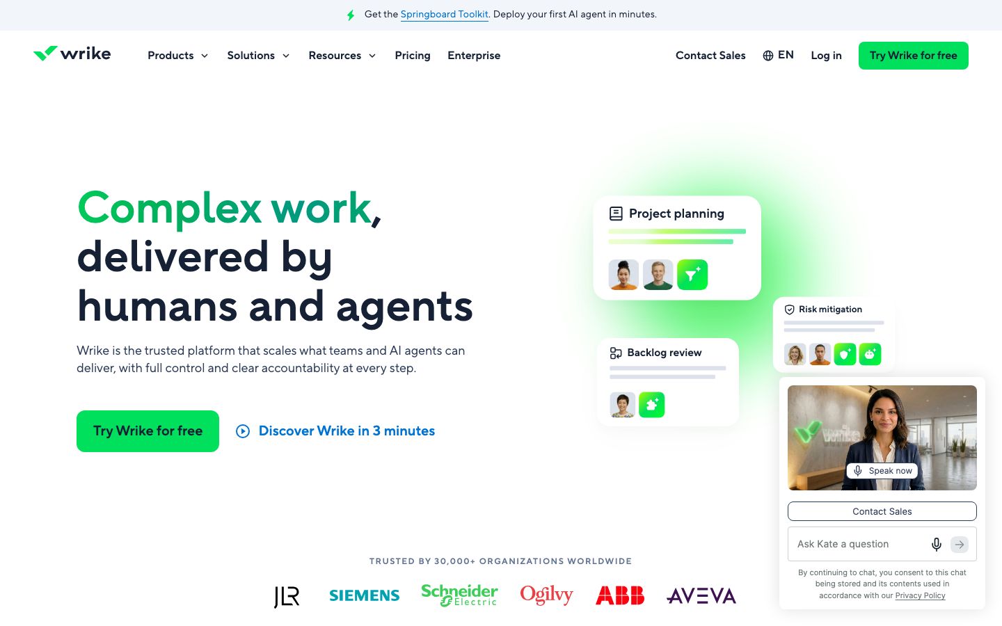 Screenshot of the Wrike website